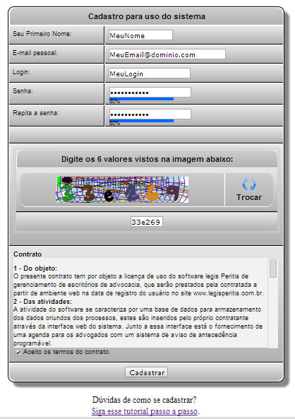 Cadastro do sistema software-juridico-legis-peritis-cadastro